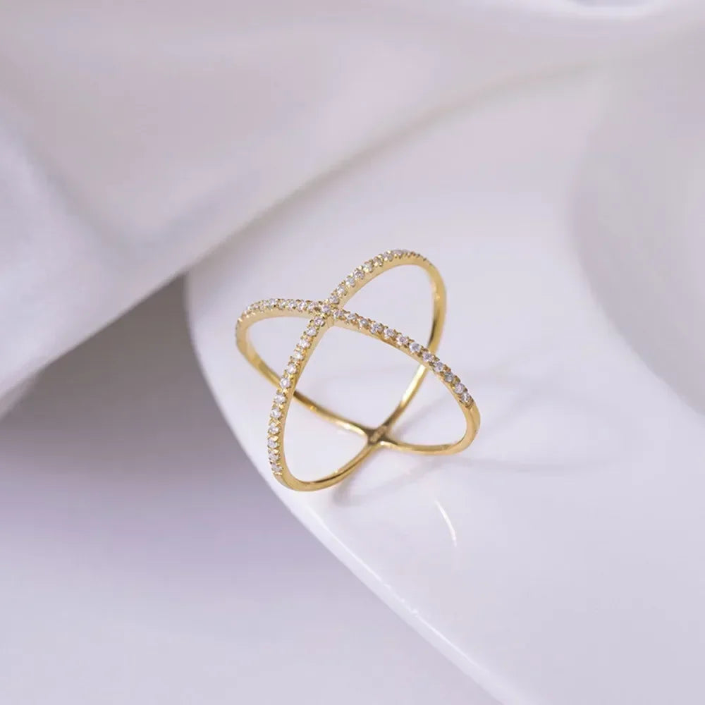 LinkerLove Moissanite X Ring VVS1 Lab Created Diamond Halo Ring S925 Sterling Silver Criss Cross Wedding Band 2025 Trend Jewelry