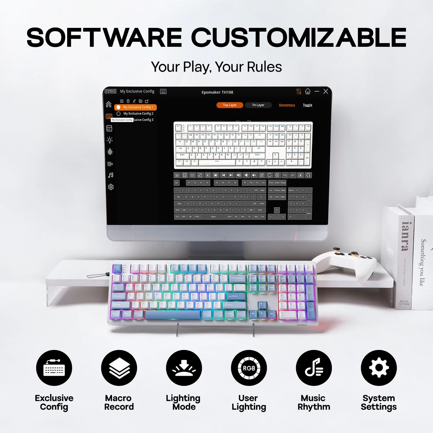 EPOMAKER TH108 100% Full Size Gasket Wired/BT/2.4Ghz Wireless NKRO Mechanical Gaming Keyboard 10000mAh Battery RGB Backlit