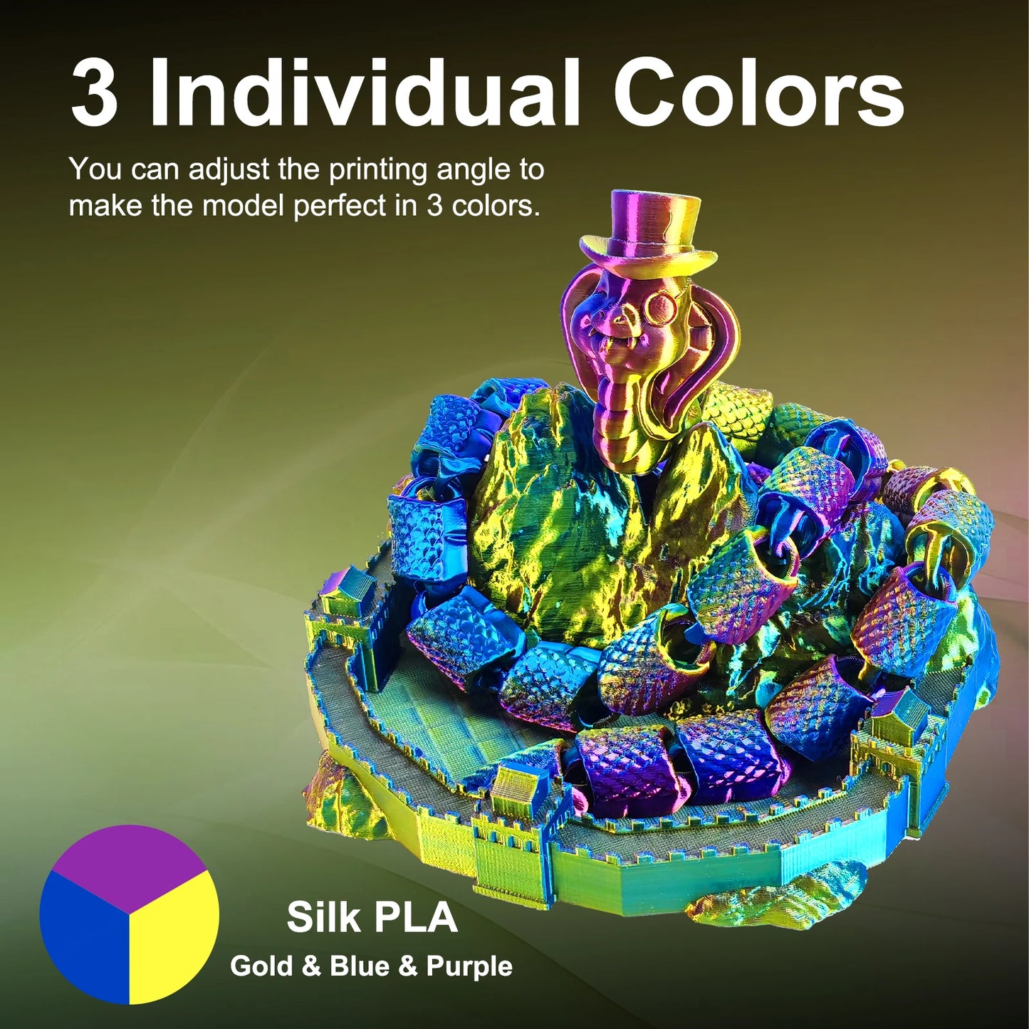 ERYONE 1/3/5KG Triple Color Silk PLA Premium Filament 3D Print Big Sale,Multicolor Available,1kg silk pla triple color filament