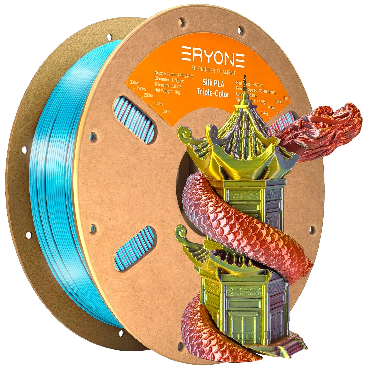 ERYONE 1/3/5KG Triple Color Silk PLA Premium Filament 3D Print Big Sale,Multicolor Available,1kg silk pla triple color filament