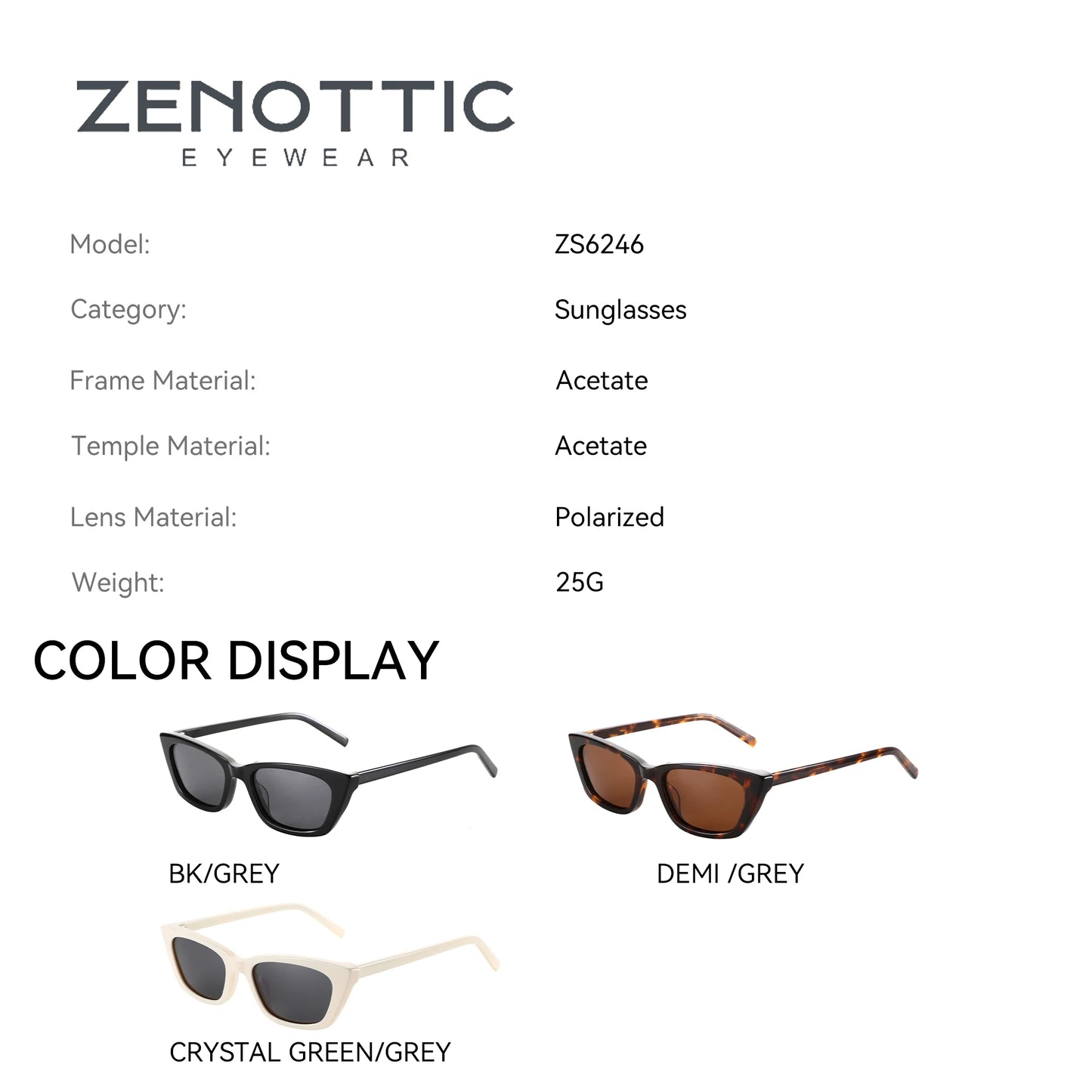 ZENOTTIC Handmade Acetate Polarized Sunglasses Fashion Small Women Cat Eye Shade UV Protection Sun Glasses Trendy