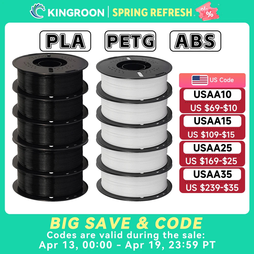 KINGROON 10KG PLA/ ABS/ PETG Filament 1.75mm Black White Gray , Wholesale 10 Rolls PLA ABS PETG Plastic For 3D Printer