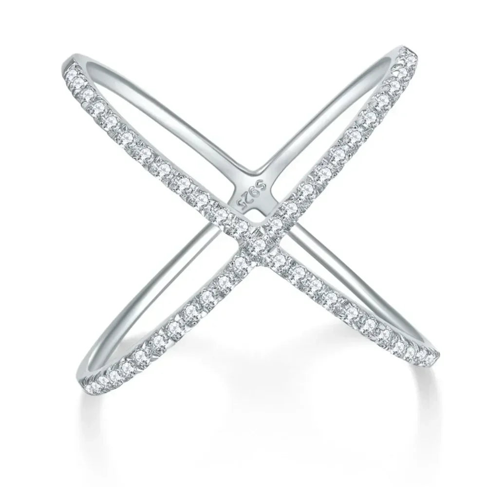 LinkerLove Moissanite X Ring VVS1 Lab Created Diamond Halo Ring S925 Sterling Silver Criss Cross Wedding Band 2025 Trend Jewelry