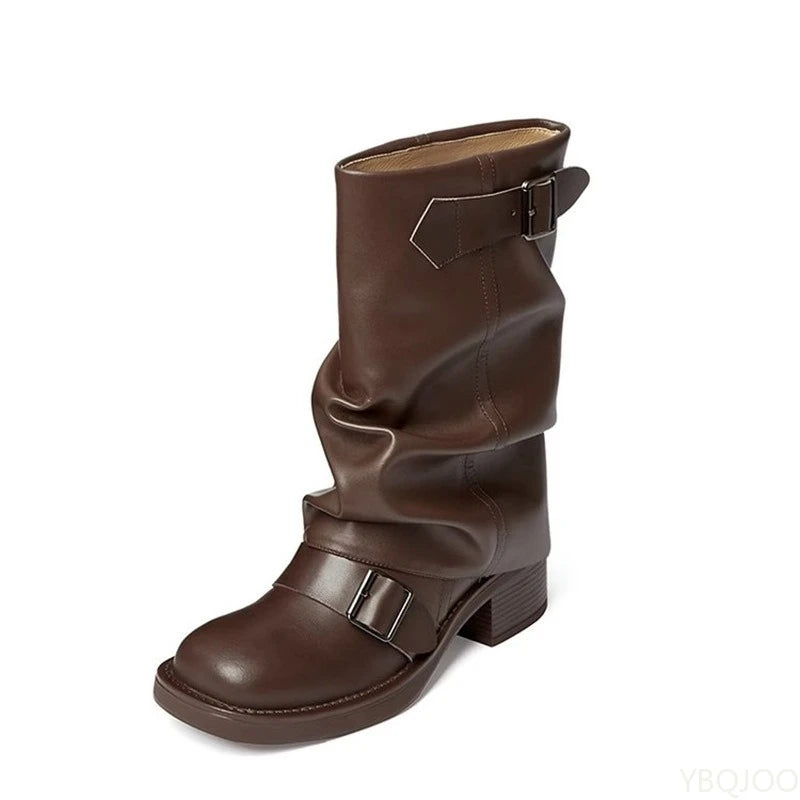Autumn and Winter Fashion Retro Brown Western Cowboy Boots Women's Boots 2025 New Look Slim Thick and Stacked Short Boots