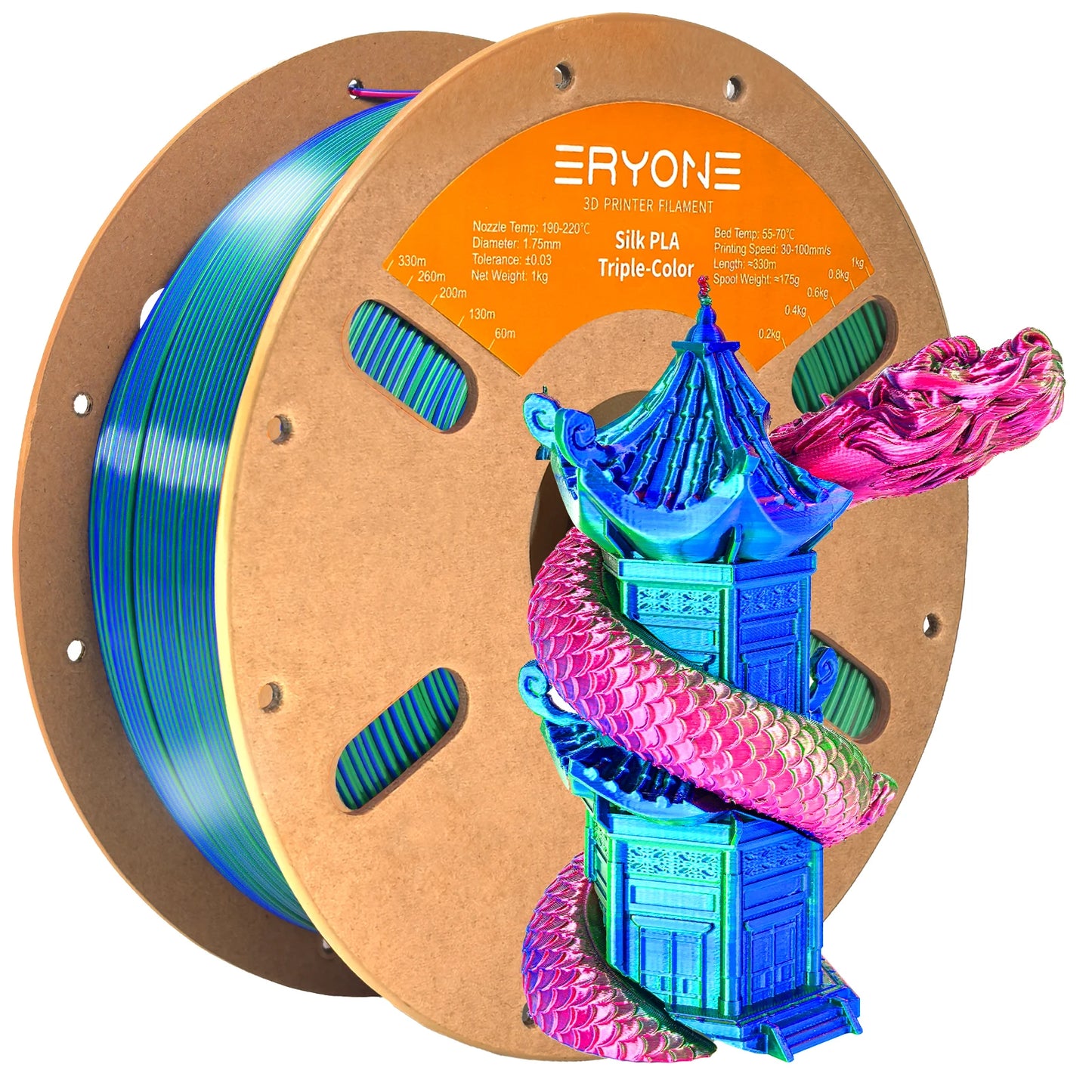 ERYONE 1/3/5KG Triple Color Silk PLA Premium Filament 3D Print Big Sale,Multicolor Available,1kg silk pla triple color filament