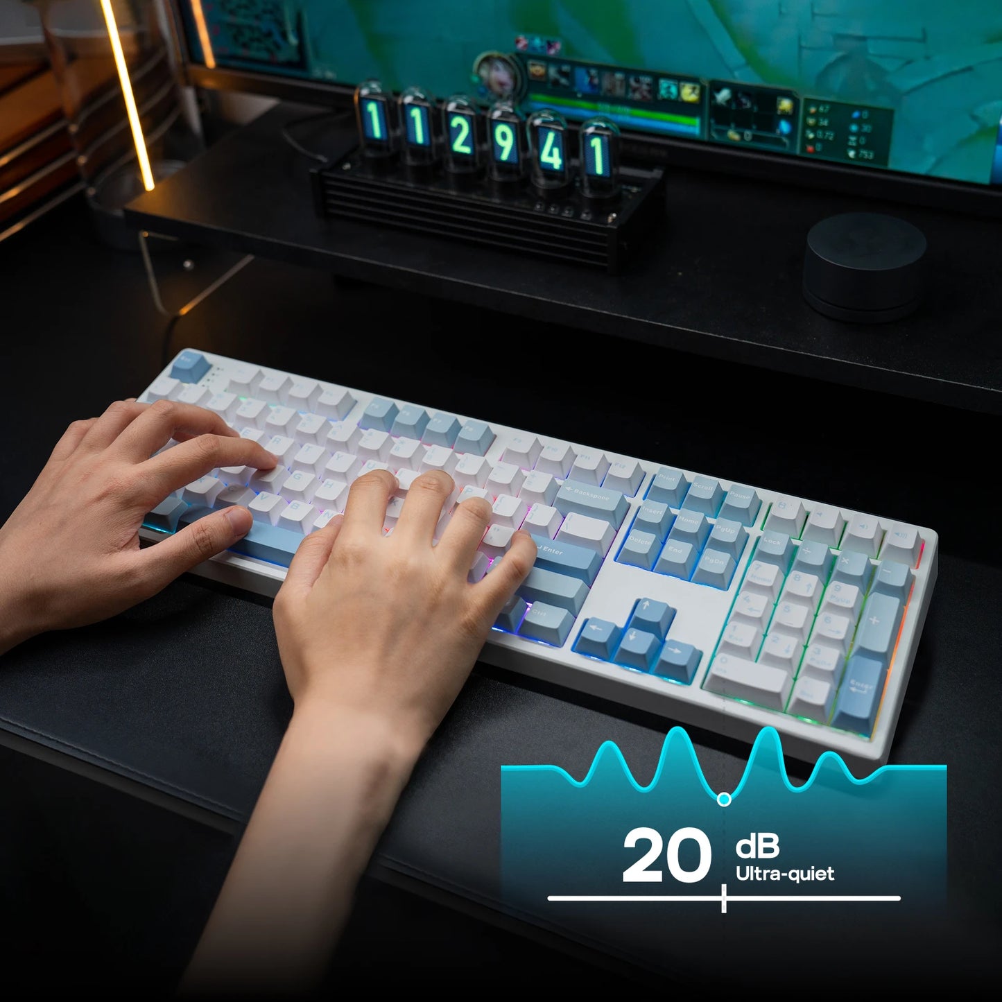 EPOMAKER TH108 100% Full Size Gasket Wired/BT/2.4Ghz Wireless NKRO Mechanical Gaming Keyboard 10000mAh Battery RGB Backlit