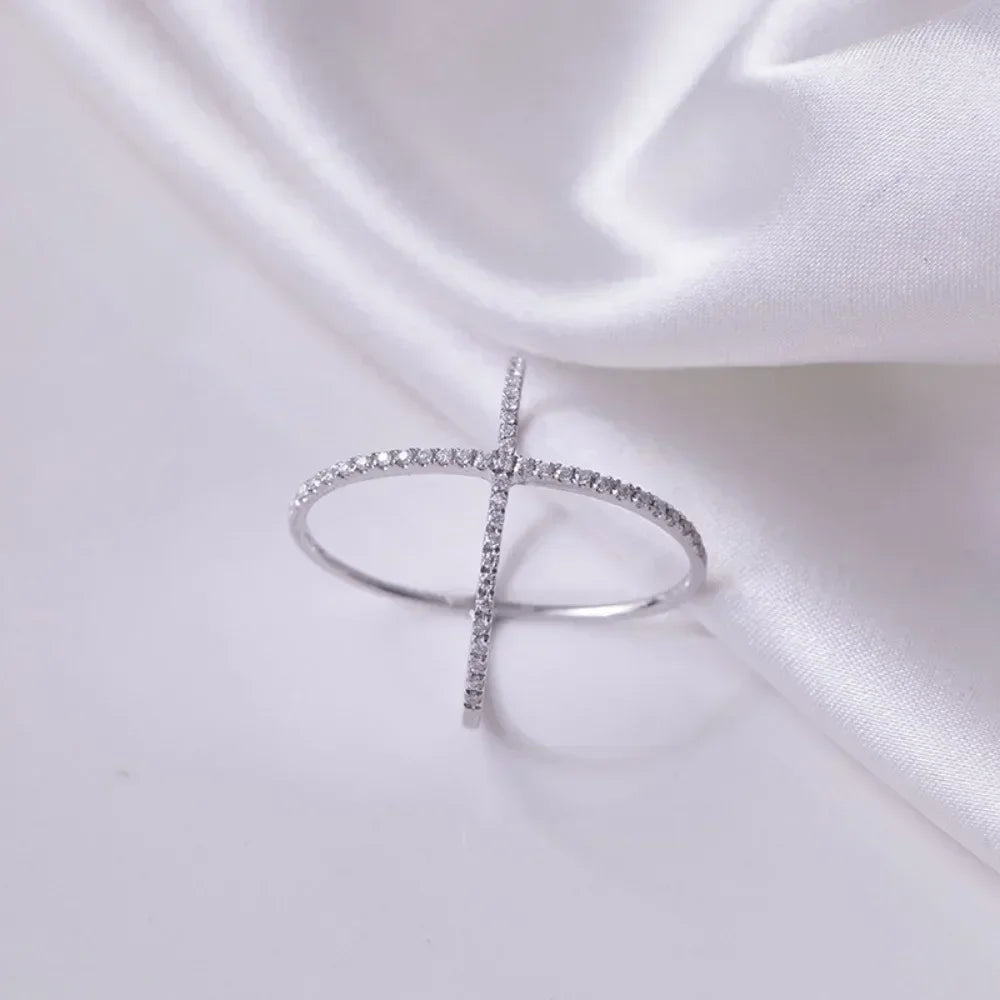 LinkerLove Moissanite X Ring VVS1 Lab Created Diamond Halo Ring S925 Sterling Silver Criss Cross Wedding Band 2025 Trend Jewelry