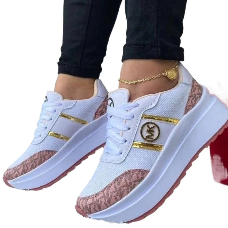 New Women's Casual Shoes Lightweight Color Blocked Womens Vulcanized Shoes Lace Up Flat Bottomed Women's Shoes Thick Soled Shoes