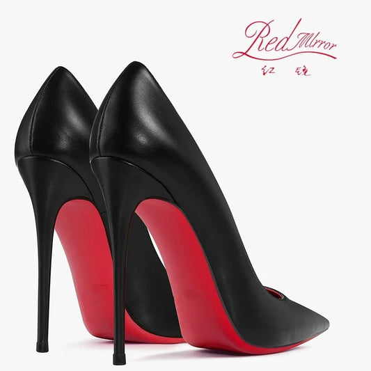 Shoes For Women 2025 Trend Leather Luxury Red Bottoms High Heels 12cm Pointed Toe Stiletto Pumps Comfortable Party Wedding Shoes