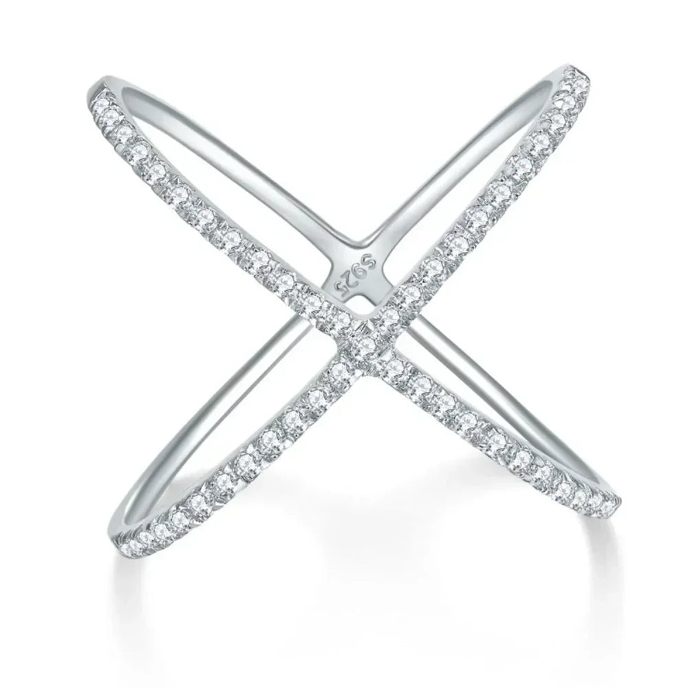 LinkerLove Moissanite X Ring VVS1 Lab Created Diamond Halo Ring S925 Sterling Silver Criss Cross Wedding Band 2025 Trend Jewelry