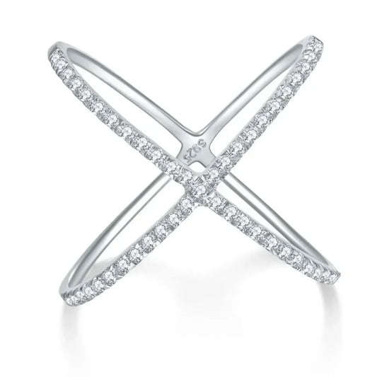 LinkerLove Moissanite X Ring VVS1 Lab Created Diamond Halo Ring S925 Sterling Silver Criss Cross Wedding Band 2025 Trend Jewelry