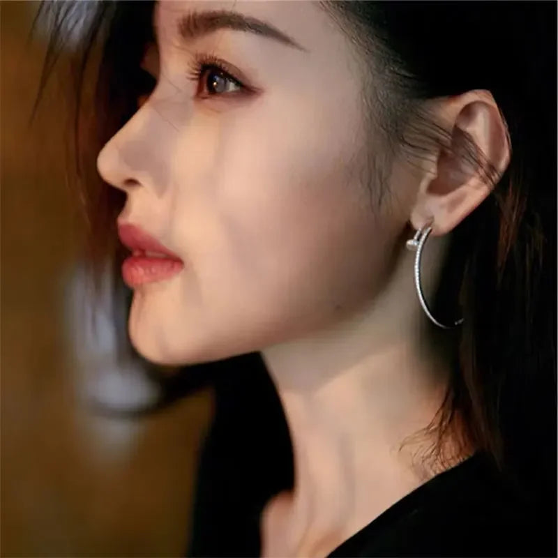 Moissanite Earrings Real 925 Sterling Silver Large Hoop Earrings for Women D Color VVS1 Lab Diamond Wedding Stud Fine Jewelry