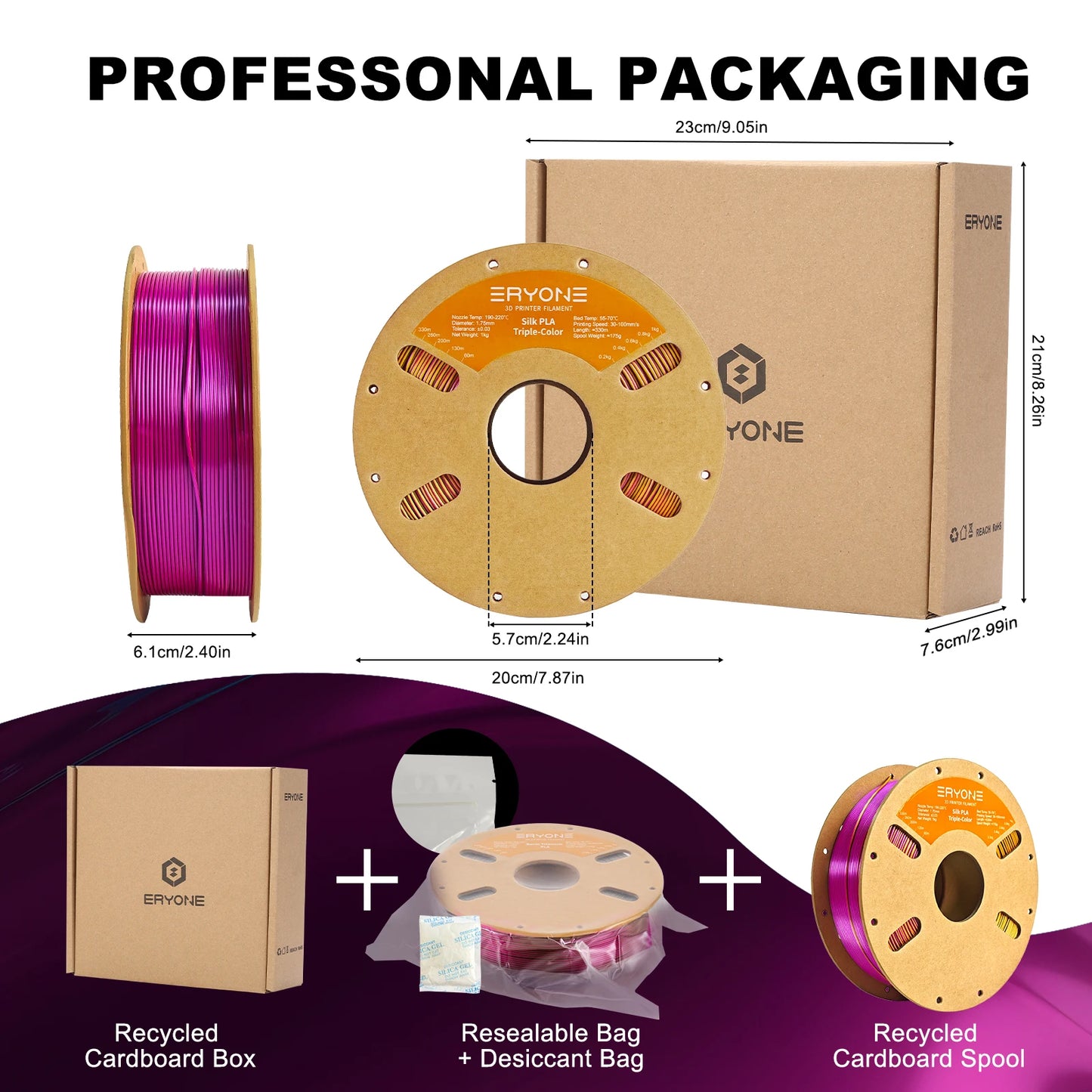ERYONE 1/3/5KG Triple Color Silk PLA Premium Filament 3D Print Big Sale,Multicolor Available,1kg silk pla triple color filament