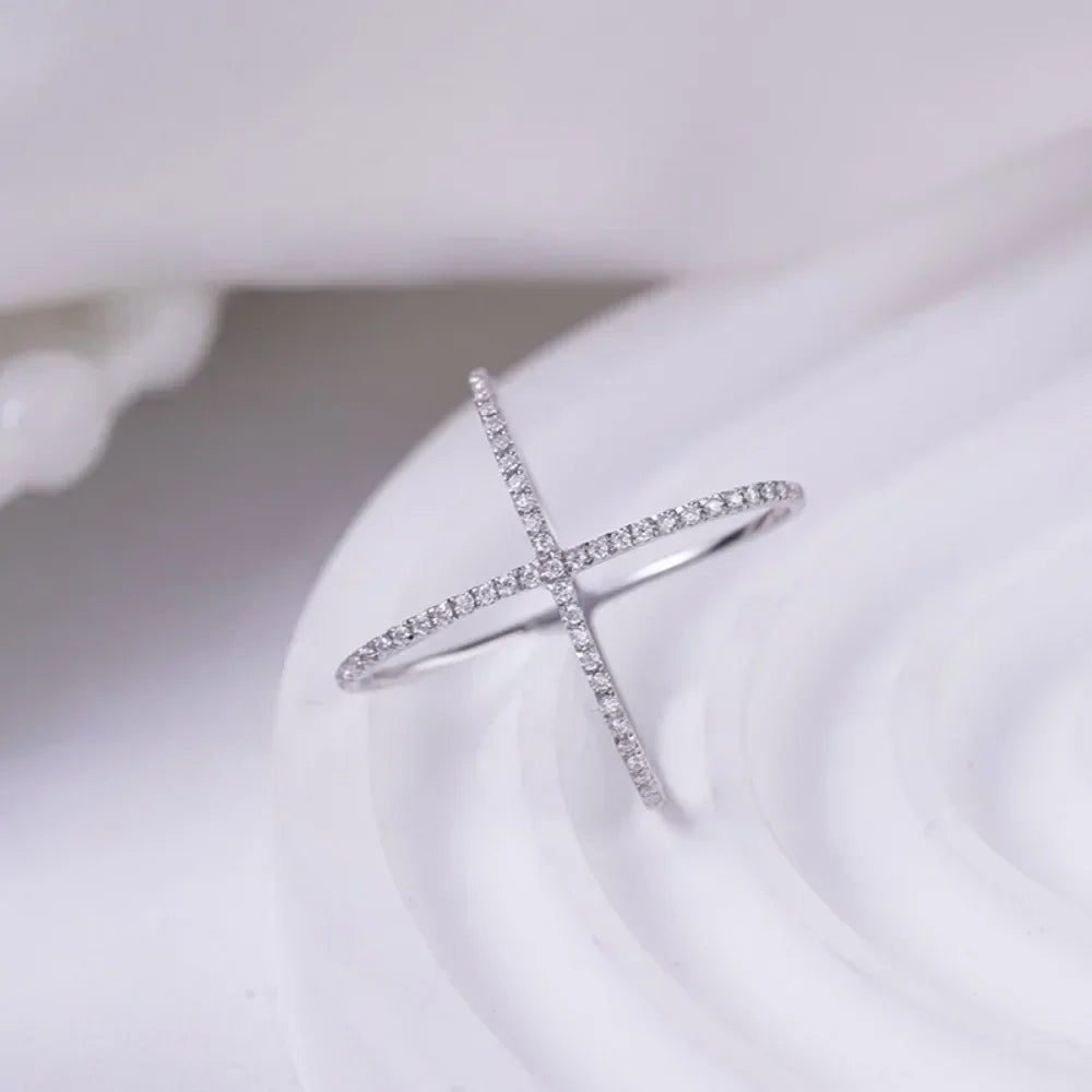 LinkerLove Moissanite X Ring VVS1 Lab Created Diamond Halo Ring S925 Sterling Silver Criss Cross Wedding Band 2025 Trend Jewelry